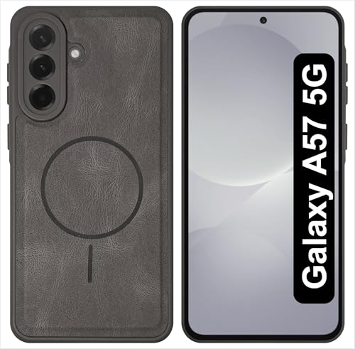 Image of SBMS Back Cover for Samsung Galaxy A57 5G | Ultra Slim Soft Rubberised Hard Case | Oil Feel Soft Leather Back | Mag-Safe Design (Mag-Safe Not Support) | Camera Protection Case for Sam A57 (Grey)