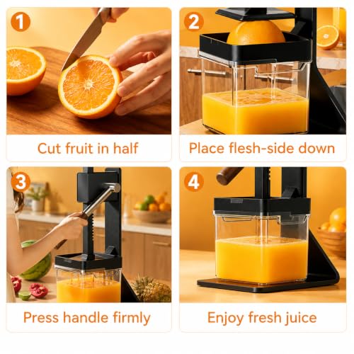 Kundita Premium Aluminum Manual Citrus Juicer, Heavy Duty Hand Squeezer for Fresh Orange Lemon Lime Juice, Perfect for Health Enthusiasts & Home Wellness Kitchens, Black — view 5