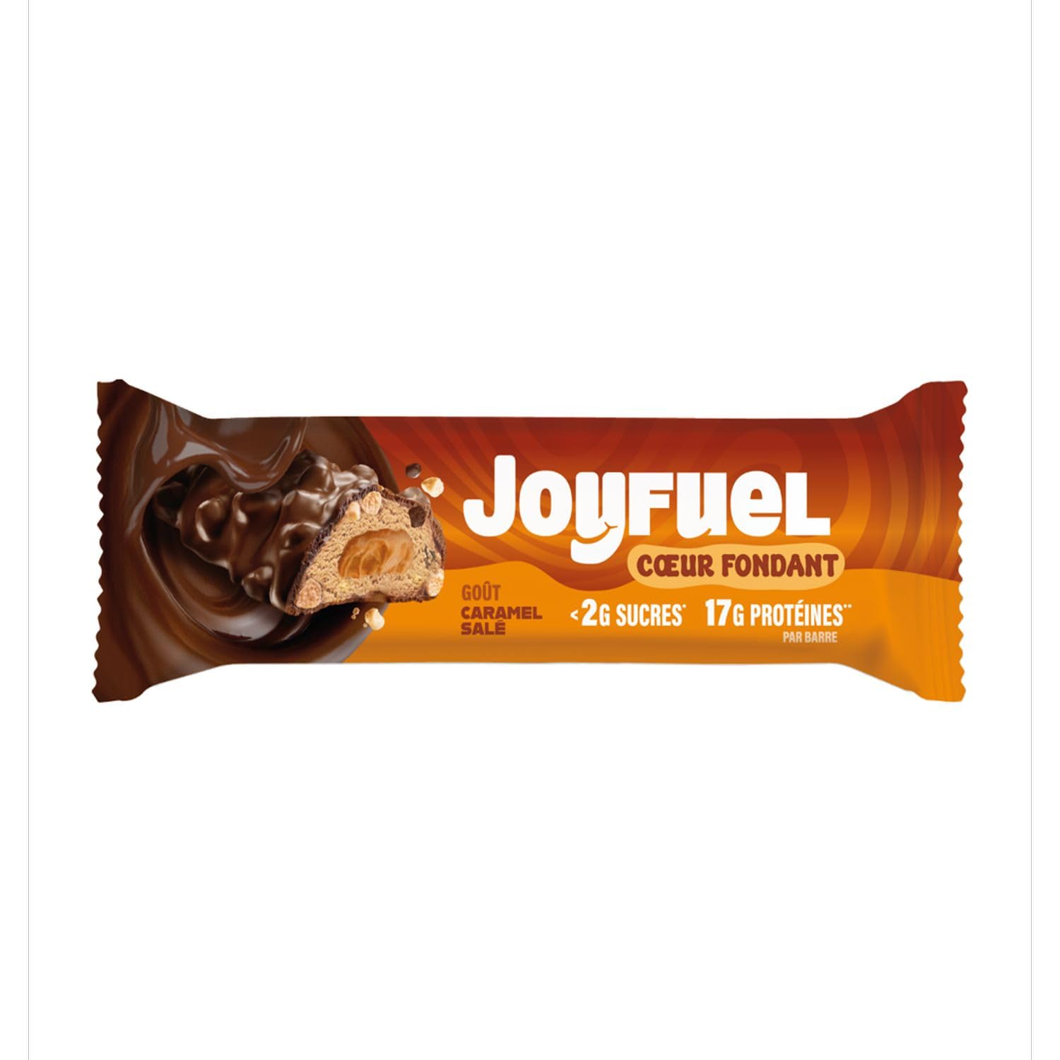 JOYFUEL - Barre Protéinée Cœur Fondant - Goûts Caramel Salé - <2g de sucre - 17g de protéines - 12 barres X 50g