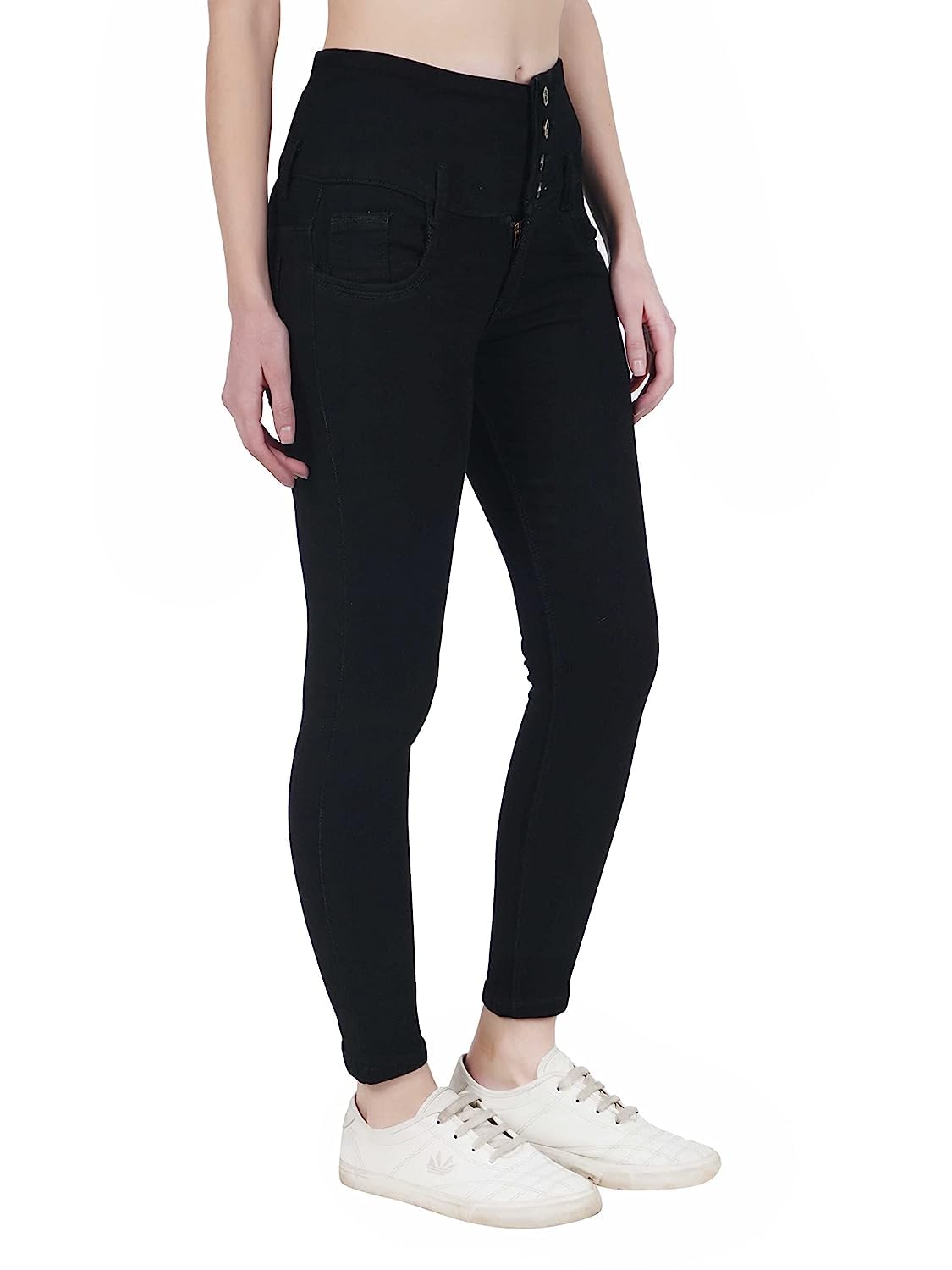 Linaria Women Black Plain Stretchable Denim Jeans-picture-26