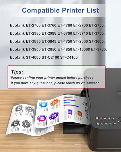 Image of EaseFusion Replacement for Epson 502 Ink Refill Bottles Work with ET-2850 ET-3850 ET-4850 ET-15000 ET 2850 ET 3850 ET15000 ET4850 ET-2760 ET-3830 ET3843 ET-3760 ET2750 ET4750 3750 (5Packs-2BK,CMY)