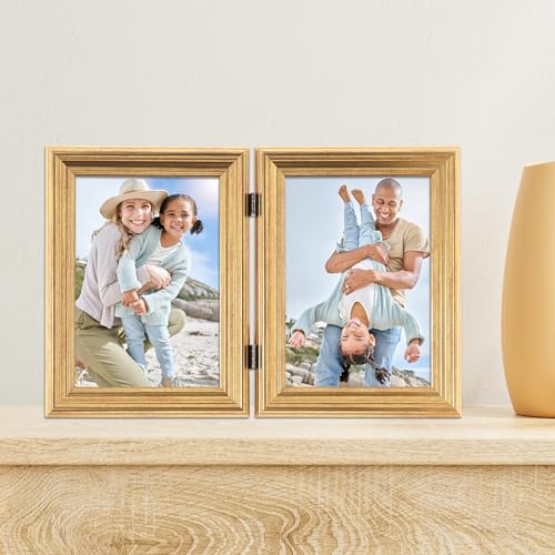 Image of Lawrence Frames 5x7 Hinged Double Sutter Burnished Gold Picture Frame