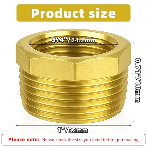 Image of 2pcs 1 Inch to 3 /4 Inch NPT Female Reducer Hex Bushing, Brass Reducing Hex Bushing Heavy Duty Threaded Pipe Fitting Adapter for Plumbing Gas Hydraulic Systems