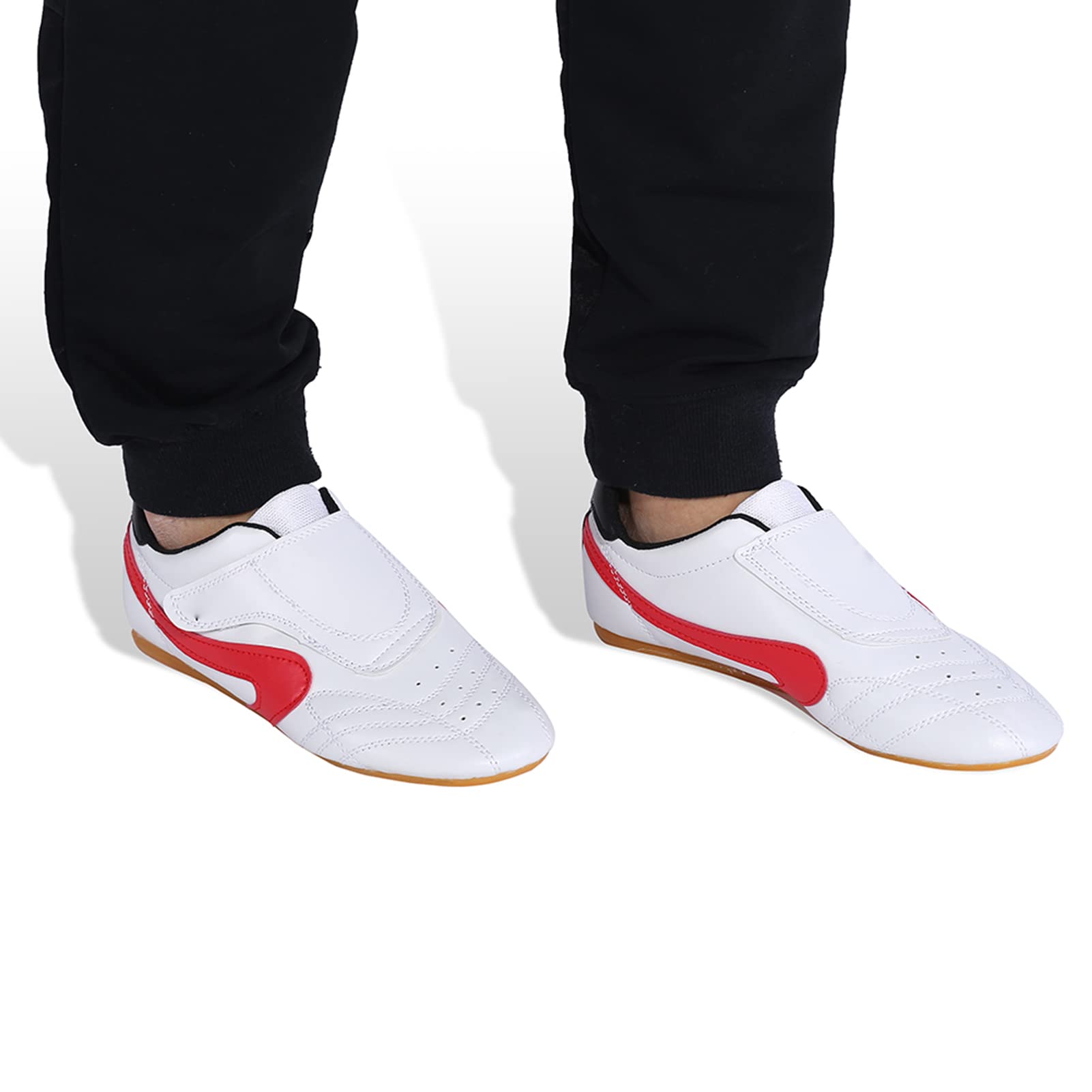 Taekwondo Boxing Kung Fu Schuhe hochwertige PU -Leder Leichte Non -Slip Oxford Sohle Kampfkunst Trainingschuh Schuhe für Männer Frauen Kinder weiß rote Größe 28 45