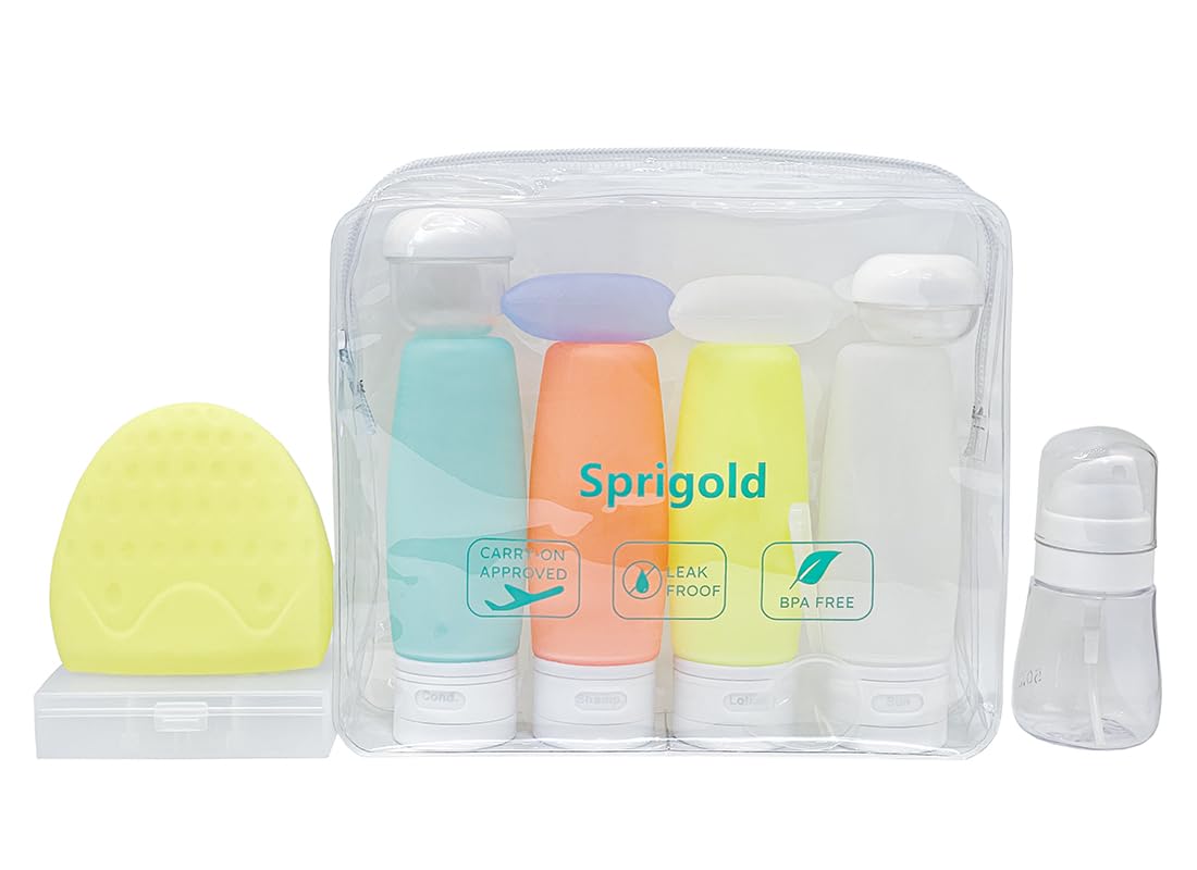 Sprigold 15 Pack Upgrade Leak-Proof Silicone Travel Bottles Set Have Built-in Labels TSA Approved