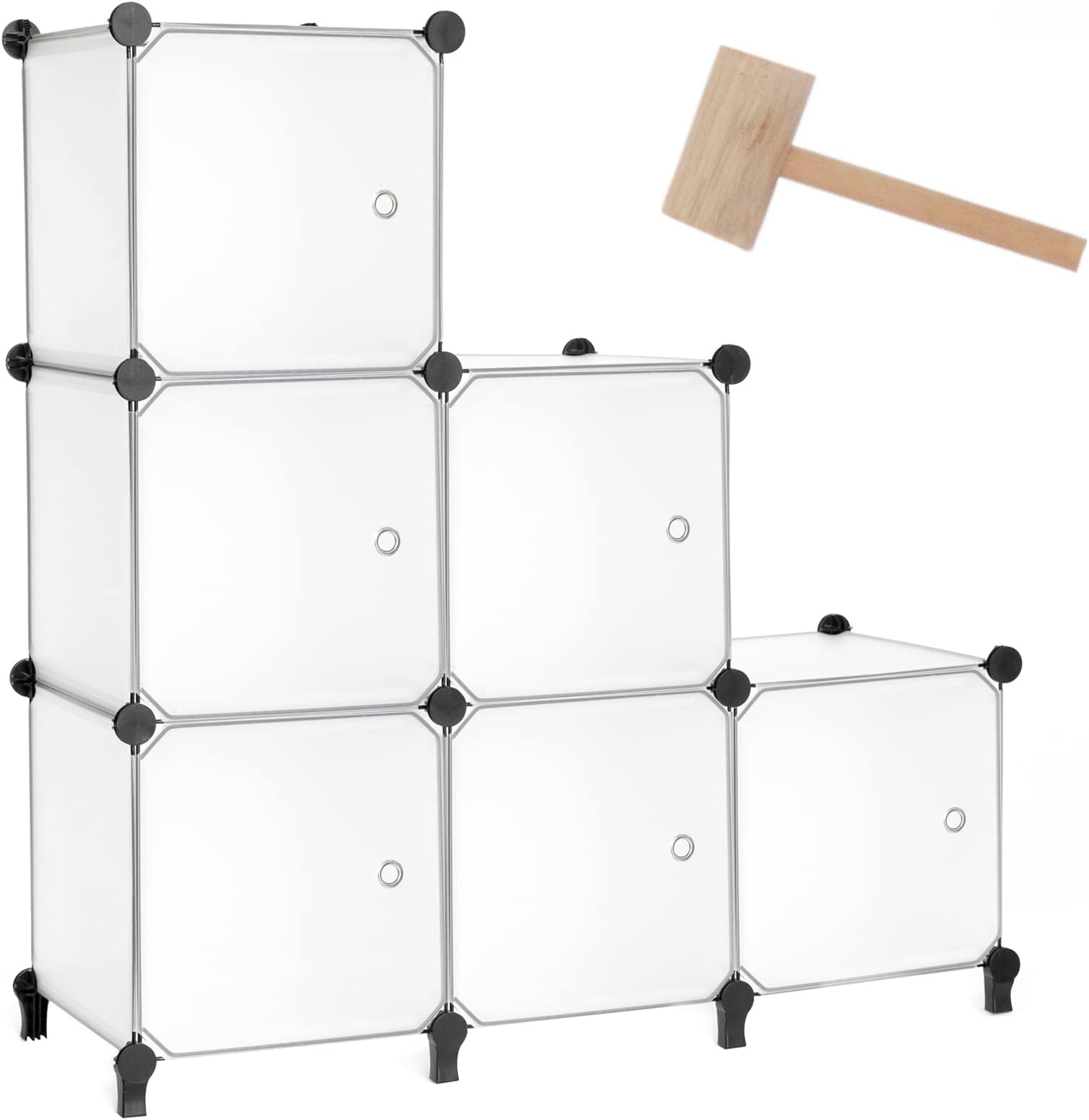 AWTATOS Storage Cube Organizer with Doors, DIY Plastic 6 Cube Closet Shelf with Mallet, Stackable Modular Storage Bookshelf, Ideal Solution for Bedroom, Home, Living Room, Translucent White