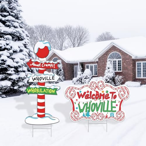 Greench Christmas Decorations,2PCS Christmas Outdoor Decor Yard Signs Stakes,Xmas Lawn Garden Pathway Decorations for Home Decor Outdoor Xmas Party Supplies