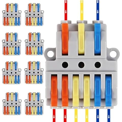 MELIFE 10PCS Lever Wire Connectors, 3 in 6 Out Quick Wire Connectors, Electrical Lever Nuts Wire Connectors Push-in Conductor Terminal Block AWG 28-12 Cover
