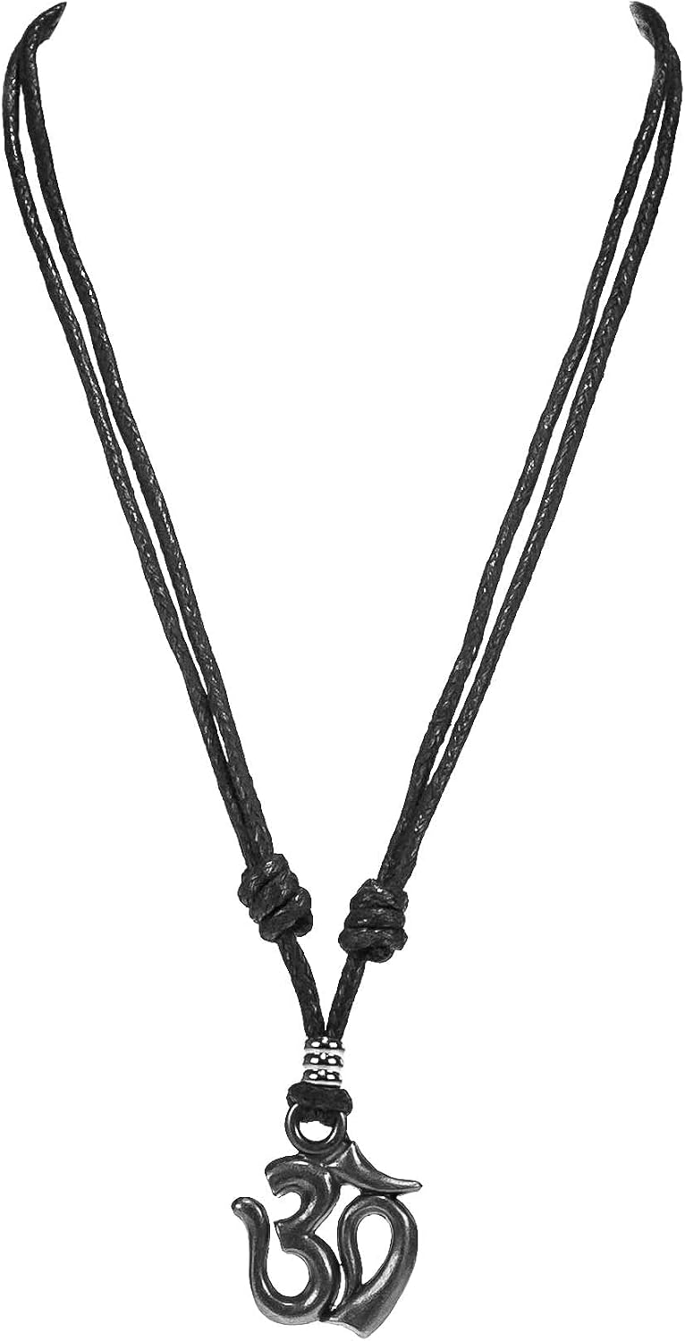 BlueRica Om on Adjustable Black Cord Necklace (Old Silver Finish)