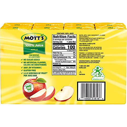 Mott’s Original Apple 100 Juice, 6.75 Fluid Ounce Juice Box, 8 Count