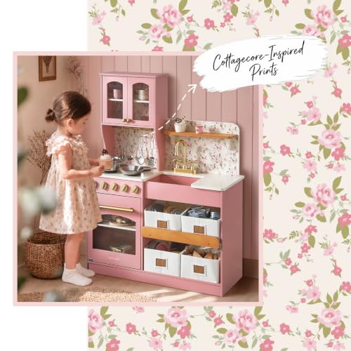 Image of Tiny Land Wooden Play Kitchen for Kids with Toy Storage for Pretend Play