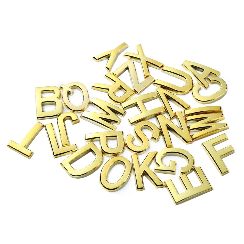 NanTun 3D Gold House Numbers Mailbox Letters A to Z Self-Adhesive 2 Inch Stickers for Doors and Mailboxes Hotel Room Apartment Office Cars Trucks