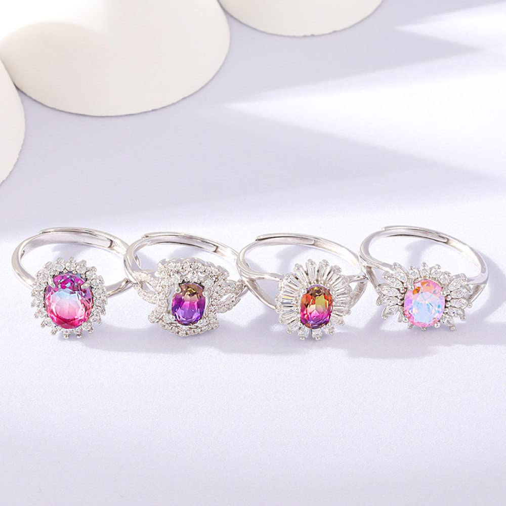 HGJH Verstellbarer Ring, 925 Sterling Silber Runde Lila Verstellbare Ringe Einzigartige Eleganz Temperament Verstellbare Ringe Edelstein Energie Charme Hochzeit Schmuck Geschenke Für Männer Damen