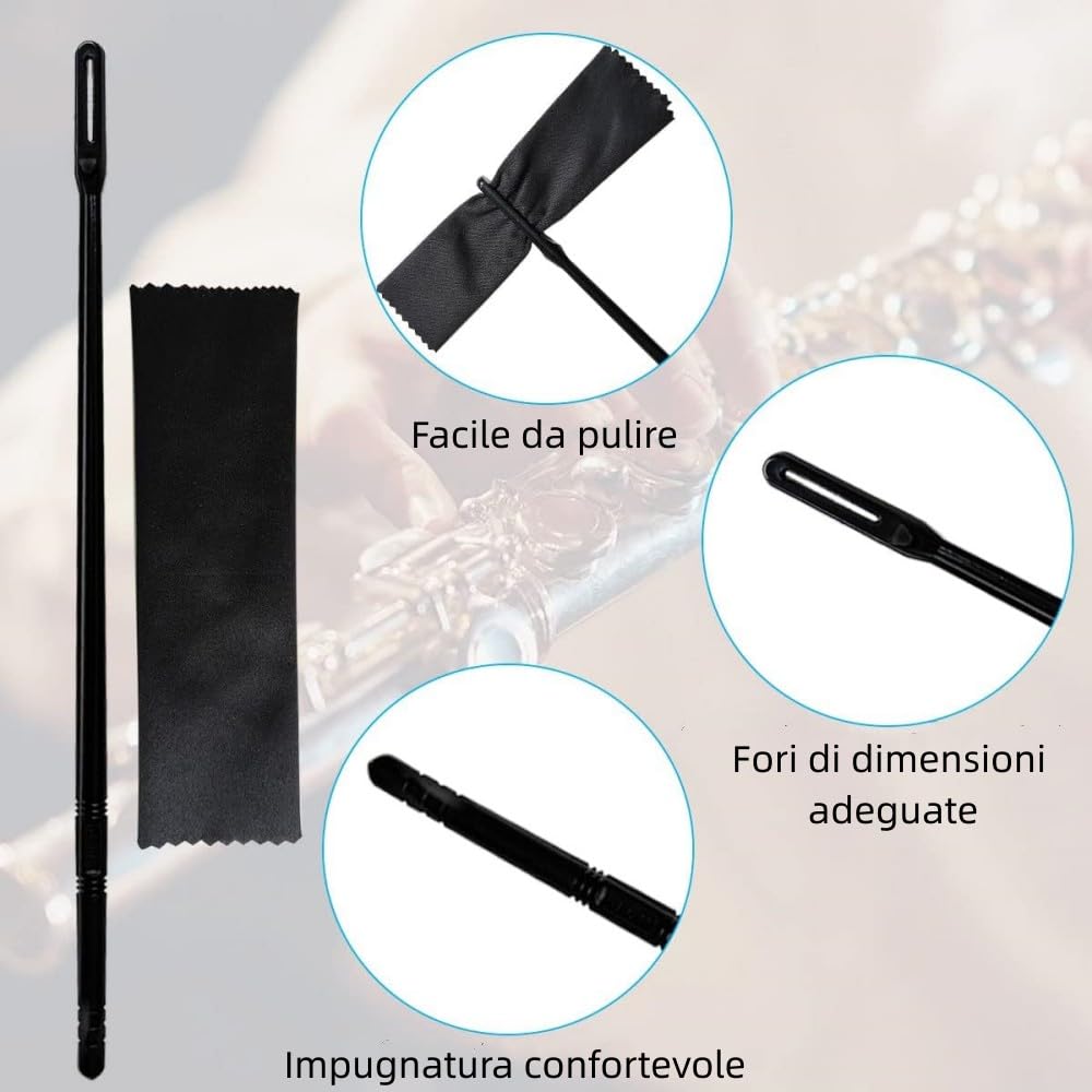 Kit Pulizia Flauto - 4 Panni E 2 Aste Per Manutenzione Interna Strumento - Foto 9
