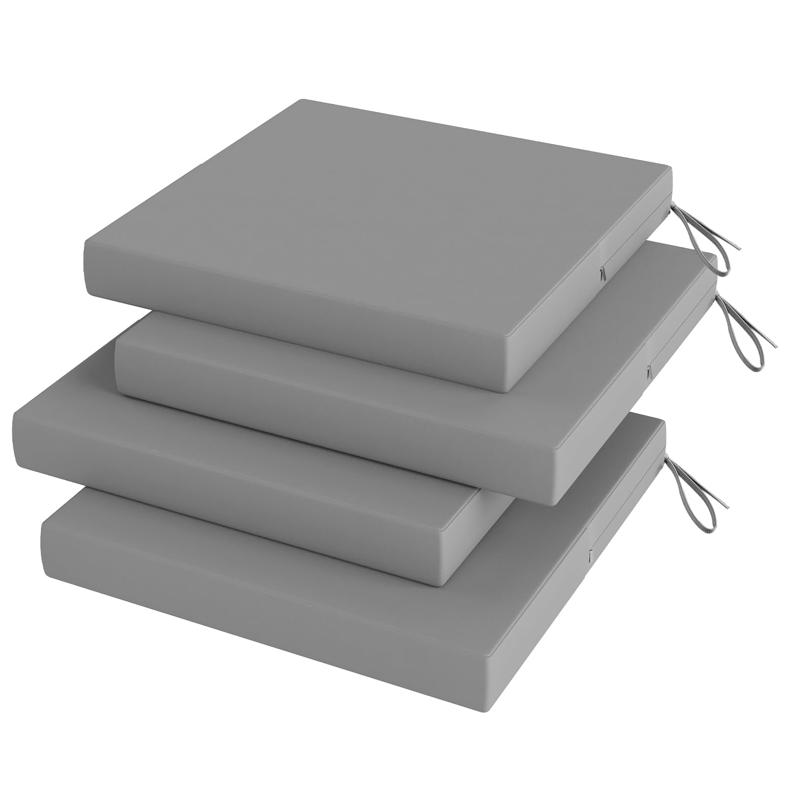Capslpad 4 Pack Outdoor Waterproof Cushions Thick 5cm Non-Slip Garden Patio Chair Seat Pads With Ties Water Resistant Rattan Garden Chair Cushions for Indoor Outdoor Dining Chairs (40x40cmx5cm,Grey)