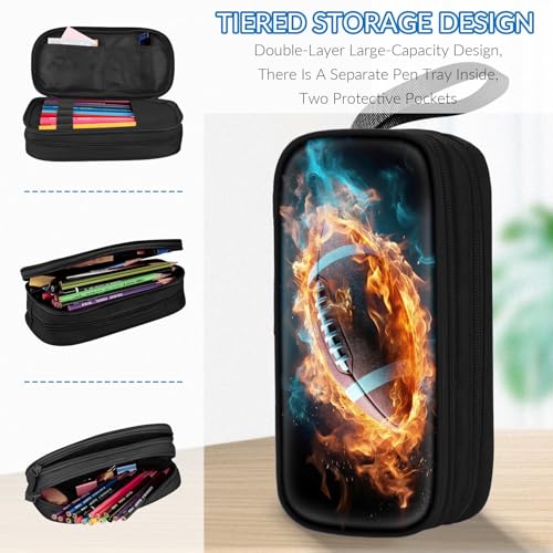 Image of TILYTADLY Large Pencil Case for Boys - American Football Boys Pencil Pouch with Zipper Compartments - Big Capacity Pen Box Pen Bag Organizer with Keychain for Kids Teens School