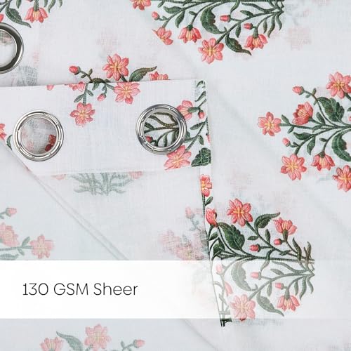 Image of haus & kinder Sheer Door Curtain 7 Feet Long Pack of 1 Door Curtain, 7 Feet Curtain for Door, Light-Filtering & Breathable (Floral Spring, Multicolor 114x213cm)
