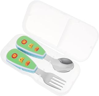 GARVALON 1 Conjunto De Colher De Treinamento De Alimentos Utensílios Para Bebê Utensílios De Aço Inoxidável Para Crianças Colher De Silicone Para Bebê Colher Garfo Colher De Treinamento De