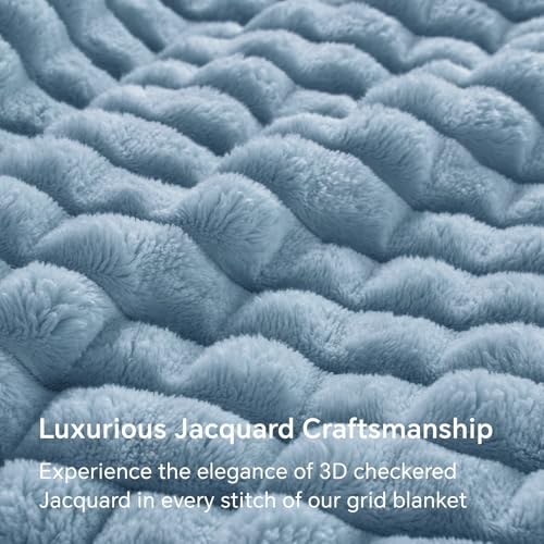 Image of BEDELITE 3D Checked Blue Fleece Throw Blanket for Couch, 50x60 Inches