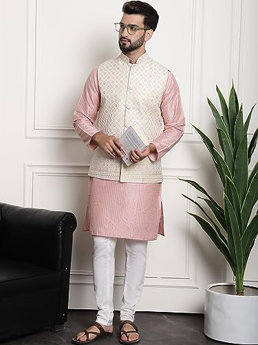 Image of SOJANYA (Since 1958 Men's Silk Blend Kurta and Pyjama with Nehru Jacket