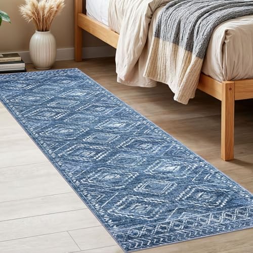 KILOCOCO Runner Rug 2x6 Hallway Runner Rugs Washable Kitchen Runners Non Slip Printed Distressed Blue Laundry Room Rug, Low-Pile Soft Rug Runners for Entryway Bedroom Living Room Bathroom