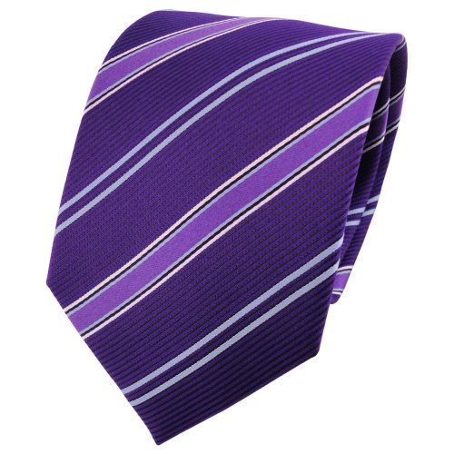 Cravate en soie lila violet à rayures bleu argent TigerTie pour homme