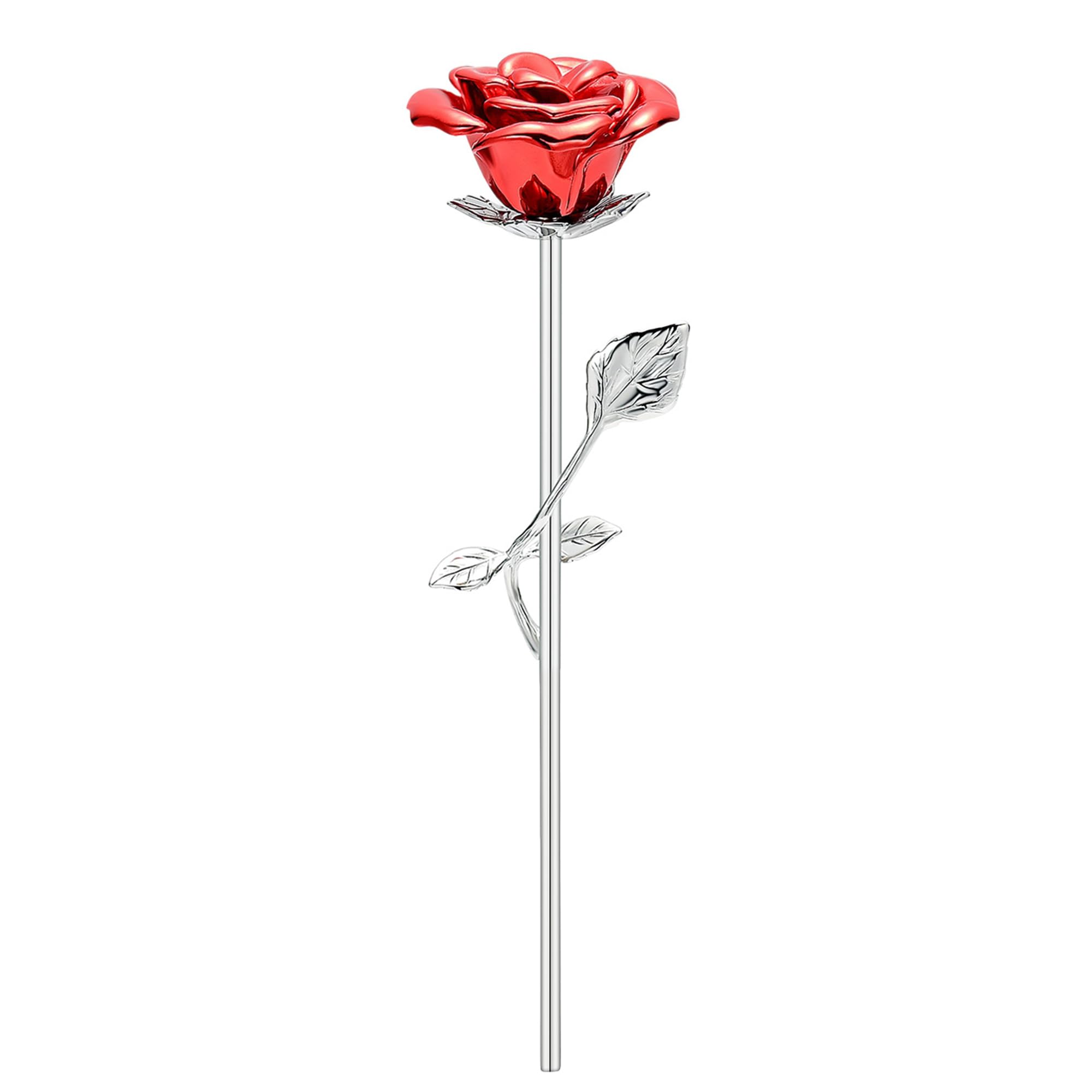 VCCWYQK Rose Flower Keepsake Urns for Ashes for Human Memorials Gift Long-Stem Stainless Steel Rose Flower Urns for Ashes (Silver+Red)