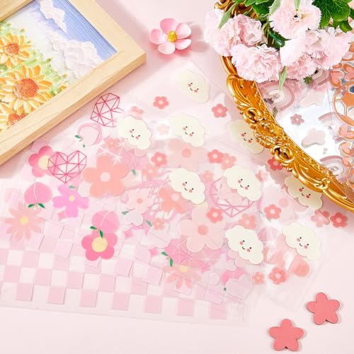 SOFPLATE 8Pcs 8 Styles Pink Cup Wrap UV DTF Cups Wraps Bulk Transparent Plastic Flower Peach Cloud Heart Rainbow Football Waterproof Decals Stickers for Glass Tumblers Wood Decoration DIY Crafts - Image 4