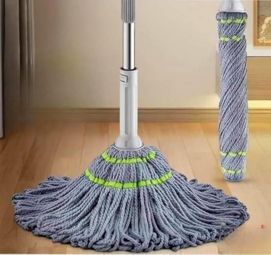 Image of Microfiber Twist Mop with Self Wringing Squeeze - Grey | Telescopic Extendable Long Handle | 360 Rotating Floor Mop for Wet & Dry Cleaning | Ideal for Tiles, Marble & Wooden Floors..