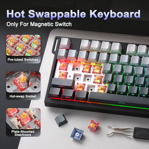 Image of YUNZII RT75 PRO Wireless Gaming Keyboard,Hall Effect Mechanical Rapid Trigger Magnetic Keyboard Bluetooth /USB-C /2.4G 8KHz Polling Rate,RGB Backlit,TGL /SOCD /DKS /MT (Gradient Black, Red Switch)