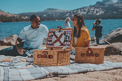 PICNIC TIME Catalina Picnic Basket for 2 - Wicker Picnic Basket with Picnic Set, (Red & White Plaid Pattern) - Thumbnail 2