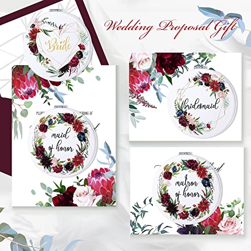 8 Pack Bridesmaid Gifts Compact Mirror Bridesmaid Proposal Gifts Bridal Shower Gift Wedding Gifts Floral Round Pu Leather Makeup Mirrors For Women Maid Of Honor Matron Of Honor (Burgundy Flowers) #TOP4