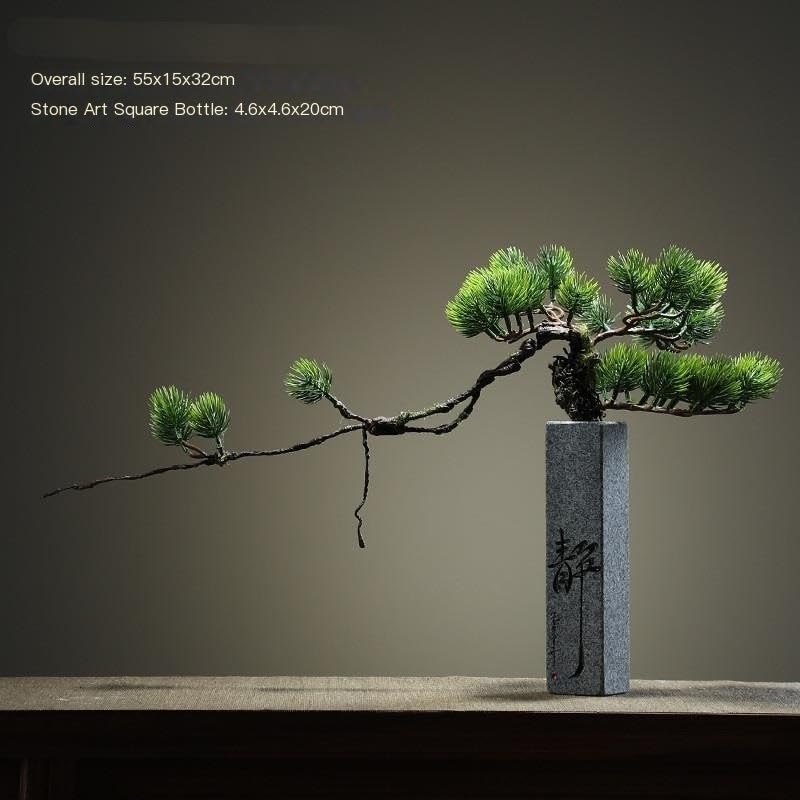 Árbol bonsái Artificial pequeño, simulación de planta de Pino acogedora en maceta, oficina Creativa, jarrón de Piedra Chino, decoración de interiores para El hogar, adornos para sa