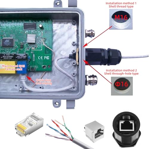 YIOVVOM Panel-Montage RJ45 wasserdichter Stecker mit Abschirmung, Stecker auf Buchse, 8P8C, CAT 5, CAT 5E, M16 IP67 Ethernet-LAN-Kabel-Koppler, Outdoor-Adapter, wetterfeste Verbindung (3er-Pack)