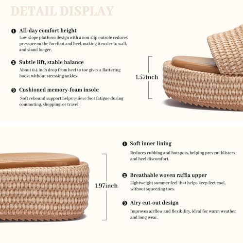 Image of Monrovia Platform Sandals Women Raffia Espadrille Slides, Woven Straw Flatform Beach Sandals Women, Slip On Summer Vacation Shoes, Comfortable Casual Daily Wear