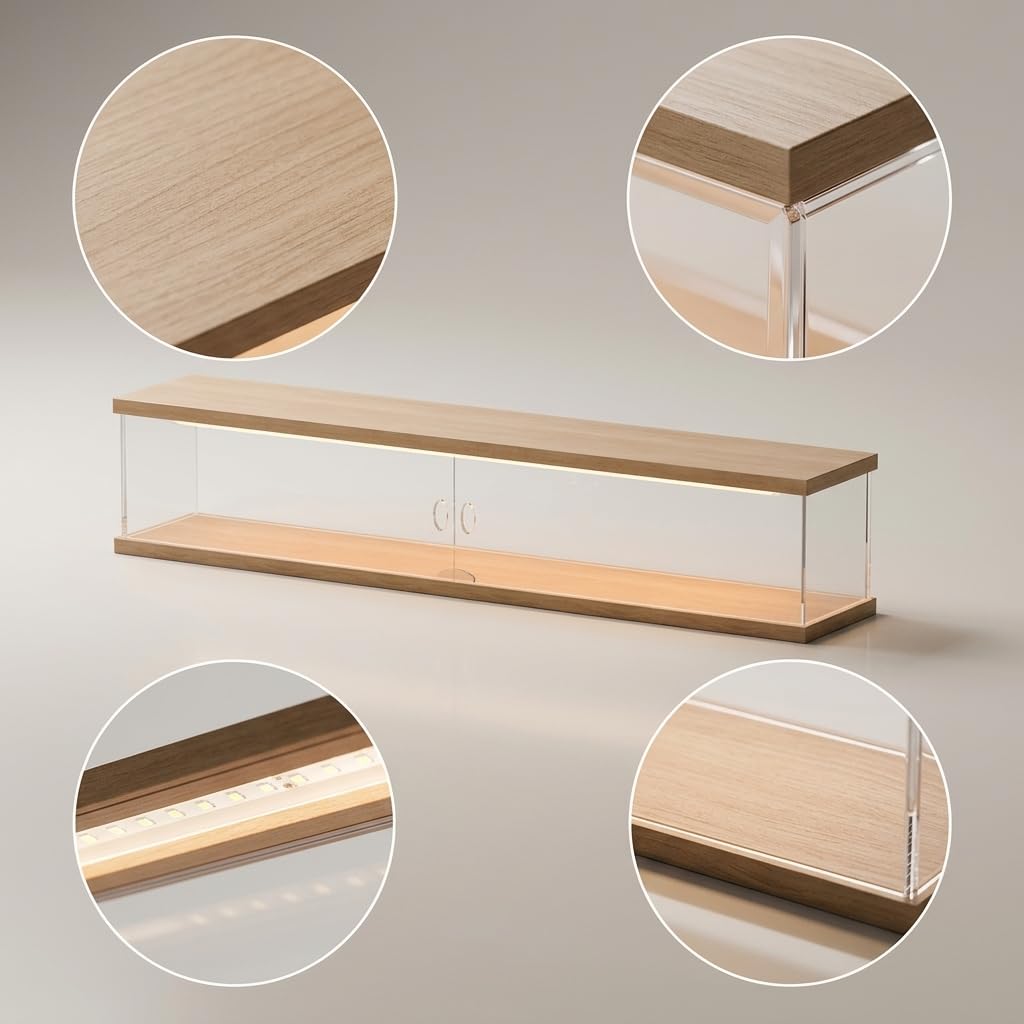 Vitrina Expositora para Colecciones, Expositor Metacrilato Apilable con Luz, para Coches a Escala 1:64 y 1:32 , para 12 Coches Modelo 1:64 en Vertical (con Puerta y luz Superior, apilable)