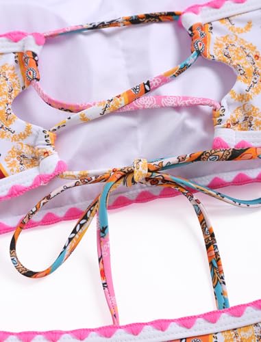 Image of ZAFUL Women Strapless Textured Bandeau Bikini 2 Piece Swimwear Cheeky Solid Lace up Bathing Suits