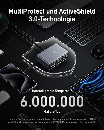 Anker Prime 200W USB C Ladegerät, 200W 6 Anschlüsse GaN Ladestation, USB-C PD Desktop Ladegerät mit Schnell-Laden, kompatibel mit iPhone 17/16/15 Series, Samsung, MacBook, Dell und mehr – Bild 6