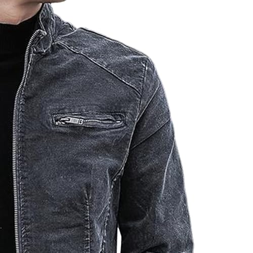 Mens Zipper Denim Jacket Motorcycle Classic Jeans Jackets Stand Collar Men Jean Coat4