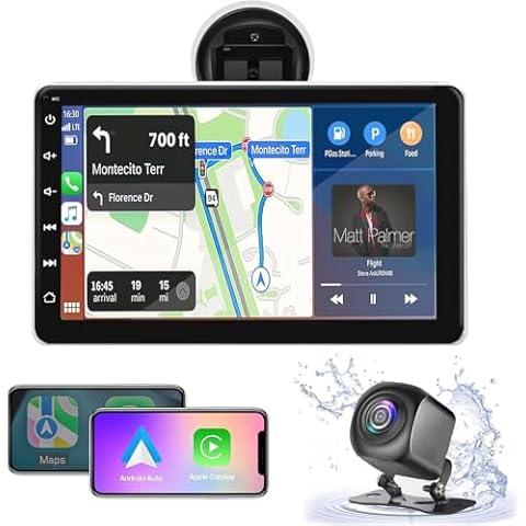 Upgraded Portable Carplay,7 Inch IPS Touchscreen,Wireless Carplay & Android Auto,Car Radio Receiver with Bluetooth,Mirror Link,FM Transmitter,Backup Camera,AUX/USB/TF,Cars Trucks SUVs Pickups RVs Vans Cover