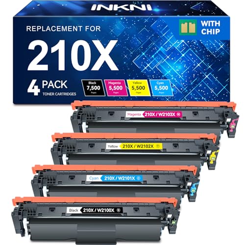Image of 210X Toner Cartridges 4 Pack High Yield Compatible Replacement for HP 210X 210A 210 Toner for HP Color Laserjet Pro MFP 4301fdw 4301fdn Pro 4201dn 4201dw Printer Ink W2100X W2100A (B /C /M /Y, With Chip)