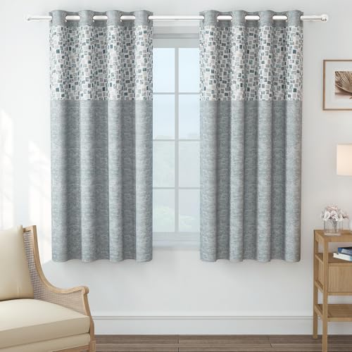 Image of Window Curtains 5 Feet Pack of 2, Geometric, Grey