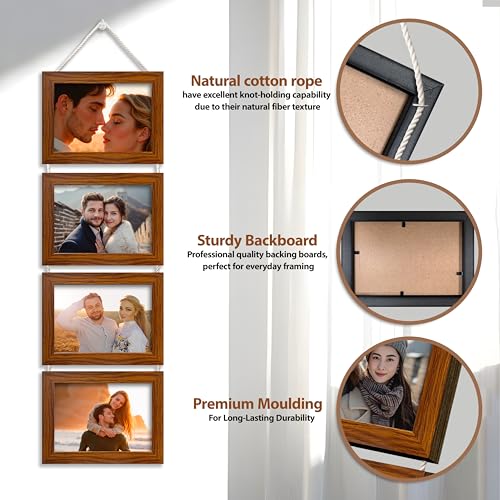 Image of Art Street Pearl Drop Hanging Photo Frame Set of 4 Photo Frame for Home & Office Decoration (Size- 5 x7 Inches, Color - Brown)