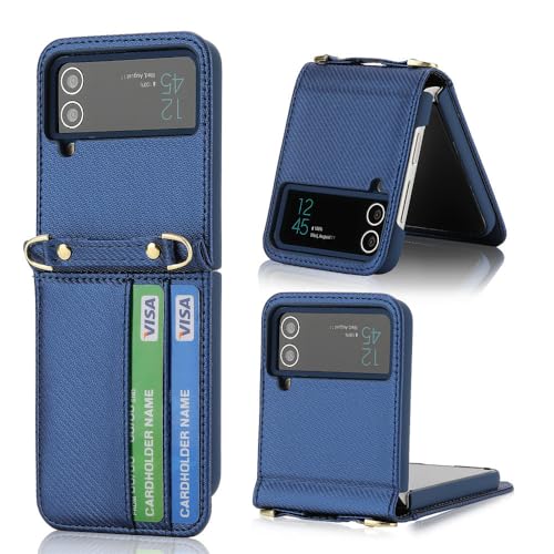 Housse en cuir pour Samsung Galaxy Z Flip 4 avec porte-carte antichoc bleu