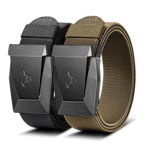 BULLIANT Men Belt 2 Pack,Tactical Stretch Belt Adjustable For Rigger Military Heavy Duty Work 1.5