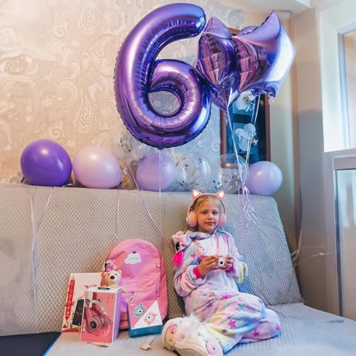 Image of 40 Inch Purple Number Balloons, Giant Self Inflating Foil 9 Years Old Birthday Number Balloon for Girls, 9 Balloon Mylar Helium for Kids 9th Birthday Party Decor Women Anniversary Decoration Supplies