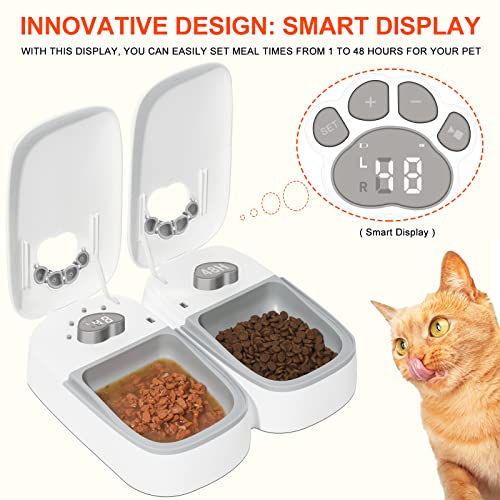 Automatic Cat Feeder Wet Food 2 Cat, 2 Meal Smart Pet Feeder, Low Noise Timed Feeder For Cats & Dogs, Dry Or Semi-Moist Pet Food Dispenser, 1-48 Hours Microchip Cat Feeder, Auto-On Smart Pet Feeder #TOP2