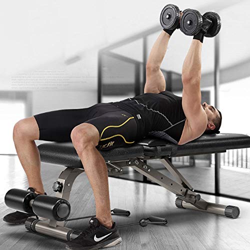 FEILA Adjustable Folding Fitness Barbell Rack and Weight Bench Weight Bench with Upgraded Wider Backrest Seat InclineDecline Exercise Workout Bench for Home Gym, Strength Training Full Body Workout