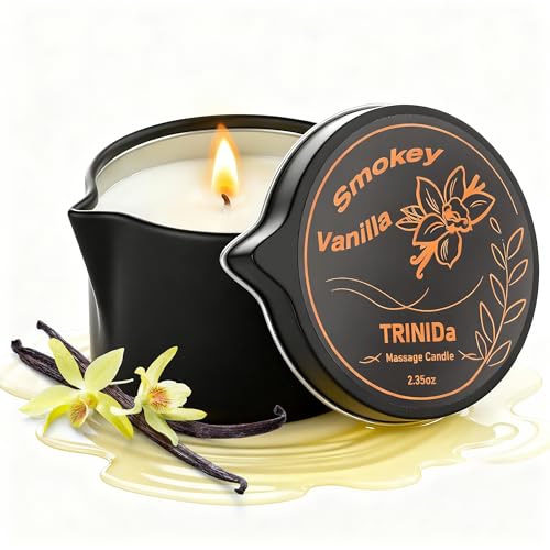TRINIDa Low Temperature Massage Oil Candle 2.35oz - Soy Wax & Coconut Oil Blend, Moisturizes Skin,Stress Relief, Couples Massage & Home SPA, Romantic Gift Massage Scented Candle (Vanilla)