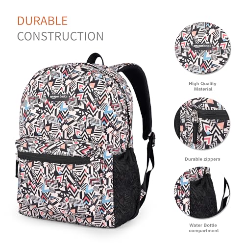 Image of amazon basics Polyester 2 Compartment Backpack(Multicolour Print)|Durable,Comfortable & Stylish|Multiple Compartments & Side Pockets for Organized Storage|Ideal for School,College & Travel 15 L
